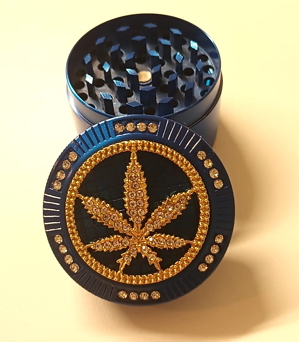 Bling Bling Grinder - 50mm, Hanfblatt blau